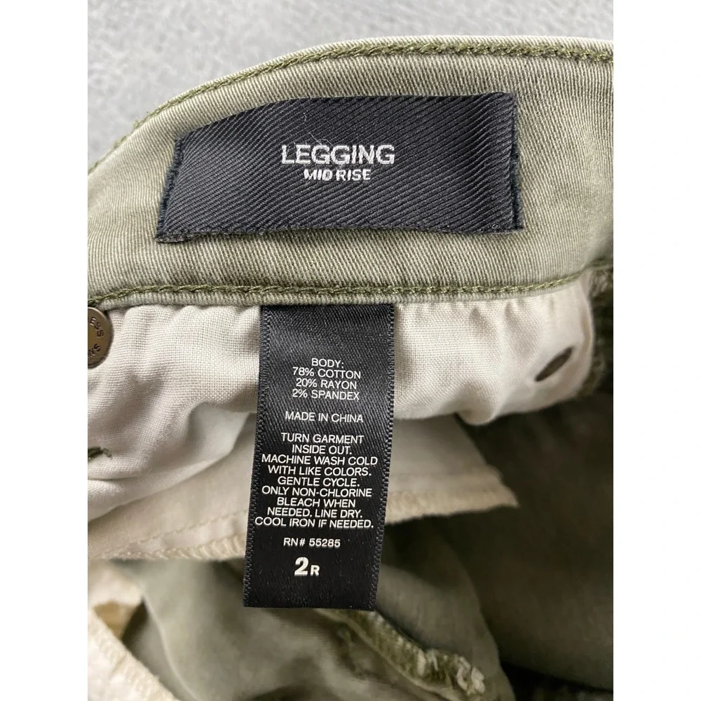 Express‎ Womens Moto Legging Mid Rise Olive Green Skinny Jeans Ribbed Knee Sz 2R